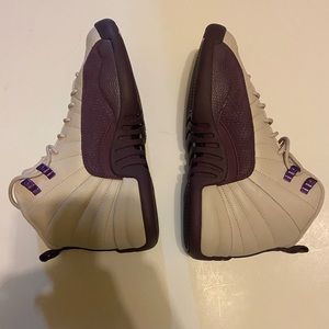 Purple and beige Jordan 12’s youth size 6
